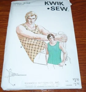 Camiseta sin mangas vintage Kwik patrón de costura #539 para hombre talla S-XL tejidos elásticos sin cortar - Imagen 1 de 2