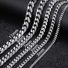 Купить 16-36" Stainless Steel Silver Chain Cuban Curb Womens Mens Necklace 3/5/7/9/11mm