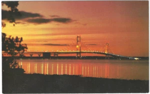 Mackinac Bridge in Michigan - Water-Winter Wonderland Vintage Postcard - Picture 1 of 2