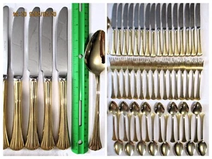 Roma Gold SPLENDIDE 91 Piece Set Service for 16 ++ Gold Ribbed Fan Tip Flatware - Picture 1 of 24