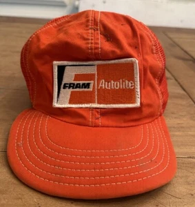 Vintage Fram Filters Hat Cap Snapback Big Patch Trucker Autolite Orange Made USA - Picture 1 of 6