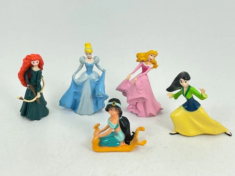 5pc Lot Disney Princess Mulan Jasmine Aurora Merida Cake Topper Action Figure Cover