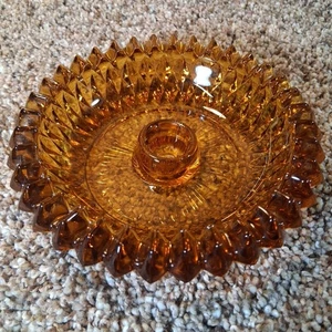 Vintage Indiana Glass Diamond Point Amber Cut Glass Candlestick Holder - Ashtray - Picture 1 of 7