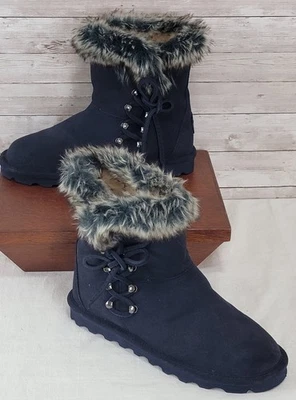 Botas de mujer BearPaw Rue sin usar talla 8 azul marino gamuza piel de oveja lana poli cálidas cómodas  Foto 1 de 4