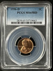 1956-D 1C RD Lincoln Wheat One Cent PCGS MS65RD 35719663 - Picture 1 of 2