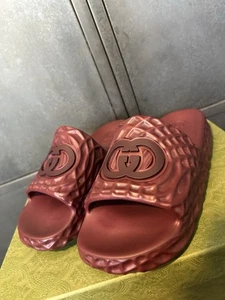 Gucci Mens Interlocking GG Water Ripple Bordeaux Sliders Sandals Size 9UK/10US - Picture 1 of 15