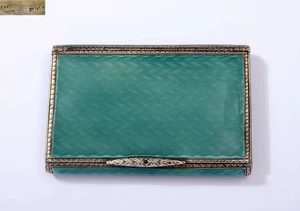 Germany Gilt Sterling Silver Guilloche Enamel Pill Snuff Box Marked - Picture 1 of 10