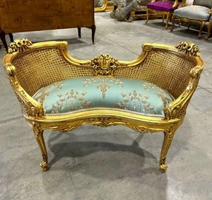 Bench Damask French Style Gold Leaf Details Rococo Baroque Furniture - Picture 1 of 11