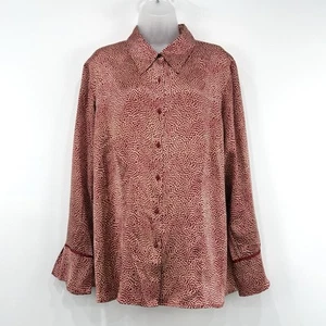Talbots Top Women's 16W Geometric VTG 100% Silk Button Up Artsy Bell Sleeve - Picture 1 of 12
