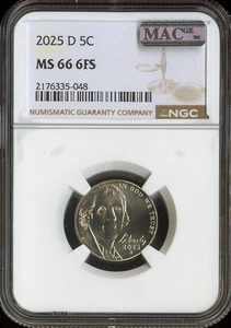 Jefferson Nickel NGC MS66 FS calidad MAC 2025-D - Imagen 1 de 2