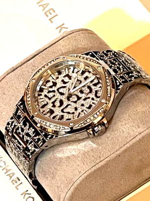 MICHAEL KORS MK7408 Lennox Animal Pavé SILVER-Tone Ladies Watch BNWT G/Box $550 - Image 1 of 4