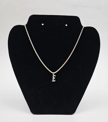 Collar colgante de plata de ley 925 maciza inicial letra E alfabeto cadena de 18" Foto 1 de 4