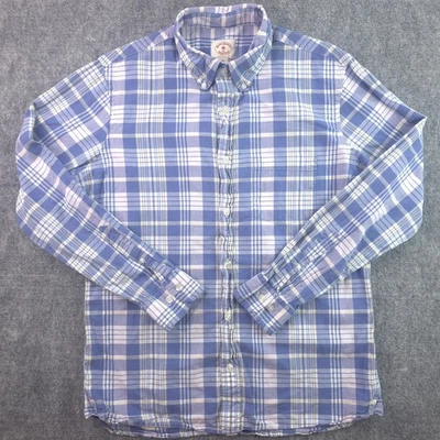 Brooks Brothers Red Fleece Shirt Medium Blue Plaid Long Sleeve Button Down - Image 1 of 4