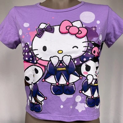 Hello Kitty & Friends My Melody, Kuromi Cropped Purple T-Shirt Women's SMALL - Image 1 of 4