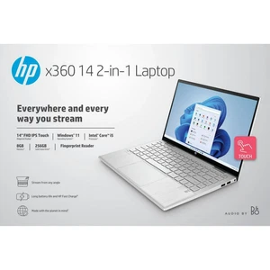 HP 14" FHD Pavilion x360 Laptop, Intel Core i5-1235U, 8GB, 256GB, Silver, Win 11 - Picture 1 of 2