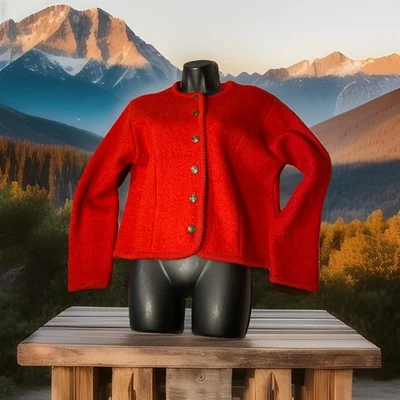 Vintage Tally-Ho Nordic Cardigan Sweater Women's PM Red Boiled Wool Fair Isle - Image 1 of 4