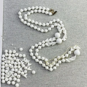 Vintage Miriam Haskell gebrochene Halskette Teile weißes Glas Redesign Reparatur Handwerk - Bild 1 von 12