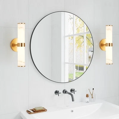 2 Pack Gold Indoor Wall Light Fixtures Modern Resin Marble Texture Mirror Sconce - Image 1 of 4