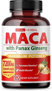 Organic Black Maca Root Ashwagandha, Fenugreek Panax Ginseng Capsules Made in US - Picture 1 of 7