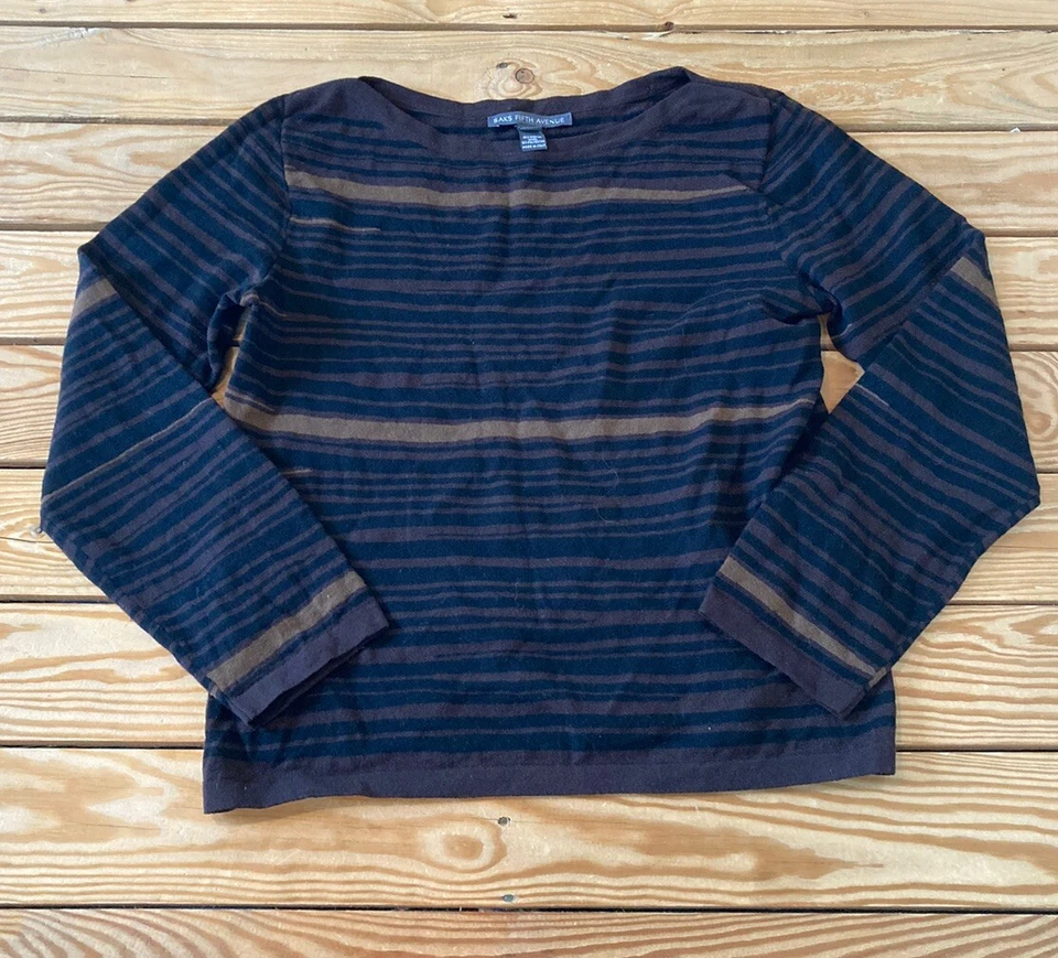 Женский свитер Saks Fifth Avenue в полоску из шерсти мериноса размер XL коричневый черный S11 - Изображение 1 из 4