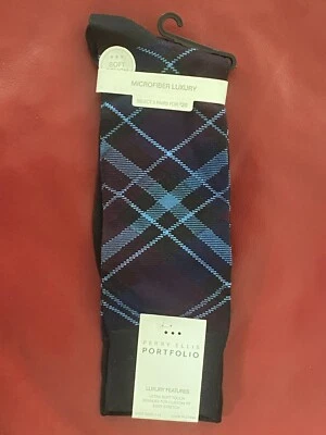 $9 Calcetines de Vestir PERRY ELLIS | 1 Par | Azul Marino Púrpura Argyle | Calcetín Zapato 7-12 10-13 Foto 1 de 4