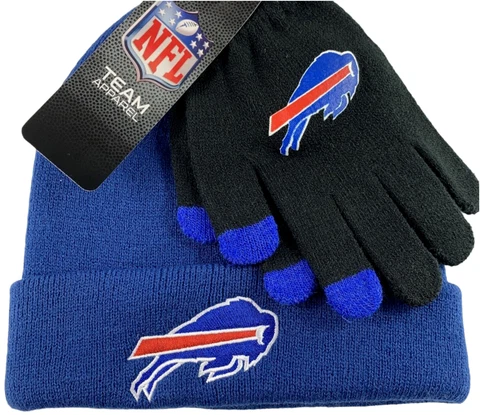 New NFL Buffalo Bills Blue Blended Beanie & Gloves Set Official Apparel OSFM Cover