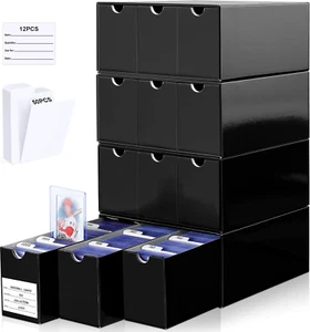 Card Storage Box for 600 Toploader Trading Cards with Dividers, Black - Picture 1 of 12