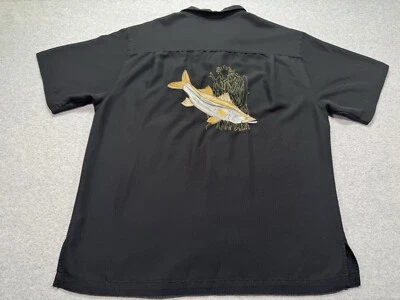 Hook and  Tackle Shirt Adult Large Black Fishing Embroiderd Casual Button Down - Image 1 of 4