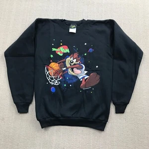 VINTAGE Space Jam Sweatshirt Boys XL Black Tasmanian Devil Basketball 90s Kids - Picture 1 of 11