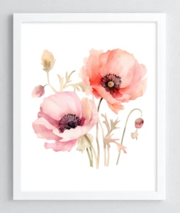 Floral Wall Art Print, Pink Poppies Wall Art Decor, Botanical Home Decor #79 - Picture 1 of 2