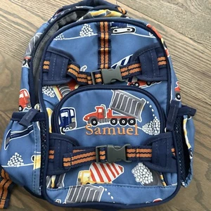 Pottery Barn Kids Mackenzie Trucks Mini Backpack - Samuel Monogram - Picture 1 of 3