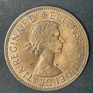 1964 UK Great Britain Large 1 One Penny Bronze Queen Elizabeth II Foreign Coin - Picture 1 of 2