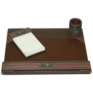 CIRCA 1960'S GUCCI BROWN LEATHER BRASS BUCKET DESK STATIONARY SET PEN PAD WRITE - Picture 1 of 12