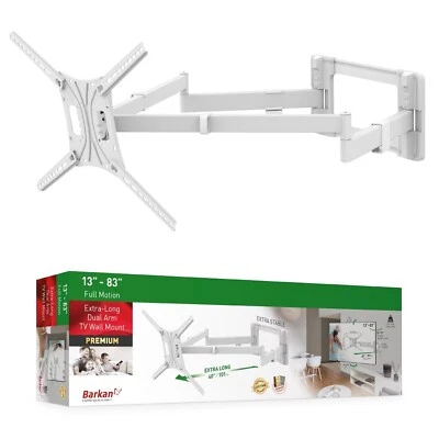 Suporte de parede Barkan 40" longo branco TV, 13 - 80 polegadas braço duplo movimento total Articu... - Imagem 1 de 4