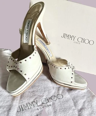 De colección - Jimmy Choo 2004 "Jess" Mulas de aguja de cuero blanco roto - 34,5 Foto 1 de 4