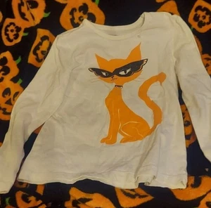 Halloween Old navy white long sleeved orange cat with glasses shirt - Picture 1 of 4