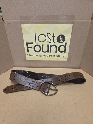 Cinturón Marrón Hebilla Tallada Floral Cuero De Colección Hecho a Mano Vaquero Occidental EE. UU. Mediano Foto 1 de 4