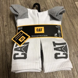 CATERPILLAR Mens Crew Socks Mid-Weight Boot Cushion 6 Pack White Shoe Size 8-12 - Picture 1 of 3