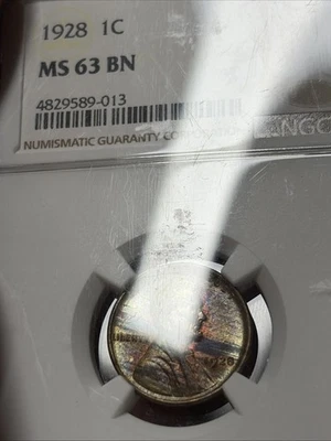 1928 P LINCOLN WHEAT CENT PCGS MS 63 BN WOOD GRAIN TONE GREAT EYE APPEAL MS63 1c - Image 1 of 4