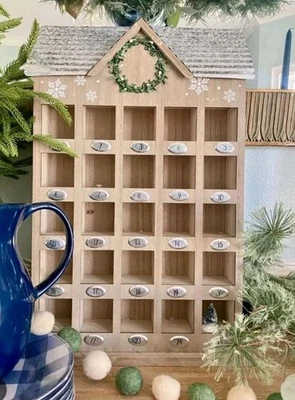 Rustic Wooden Advent Calendar House 24 Drawer Christmas Decor Farmhouse Holiday - Image 1 of 4