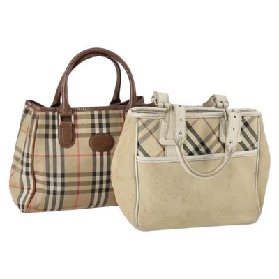 BURBERRY Nova Check Bolso de Mano Nylon Lona Juego de 2 Beige Auténtico 145274 Foto 1 de 4