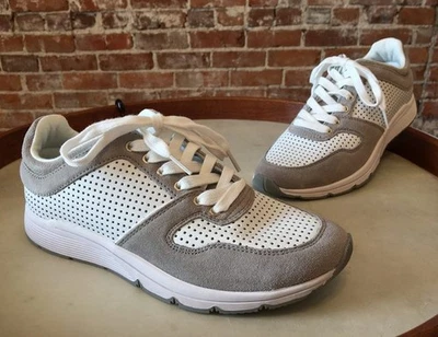 Isaac Mizrahi White & Grey Perforated Leather Soho Sneakers 7.5 New Happening - Image 1 of 3