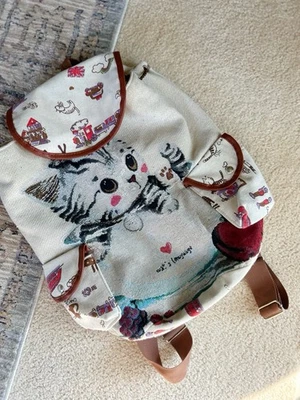 Modern Does Vintage Kawaii Cat Drawstring Backpack Tapestry Style - Image 1 of 4
