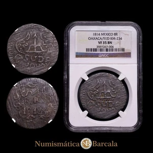 MÉXICO. Guerra de Independencia. 8 Reales, 1814. Casa de la Moneda de Oaxaca. F - Foto 1 di 4