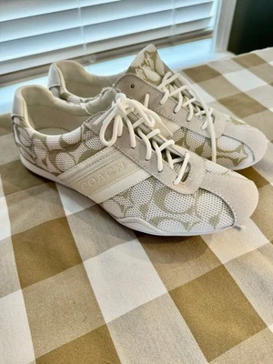 COACH JAYME WHITE KHAKI TENNIS SHOES SNEAKERS Size 8.5 - Image 1 of 4