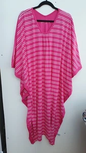 Carole Hochman Stripe V Neck Kaftan Hot pink Size large new QVC jb2b - Picture 1 of 7