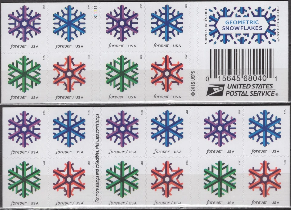 SC# 5034b (5031-34) – 2015 Forever Stamp - Geometric Snowflakes Pane of 20 - Image 1 of 1