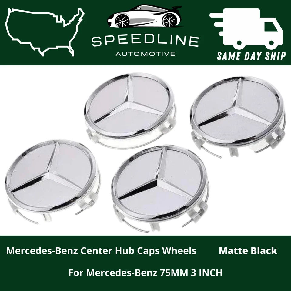 75mm Silver Chrome Wheel Center Hub Caps Emblem 4PC Set Mercedes Benz AMG Wreath - Image 1 of 1
