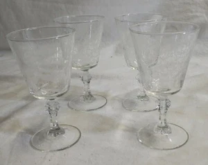 4 Pcs Vintage Acid Etched French SMALL Water Goblet Wine Glasses Cir 30-40's 523 - Picture 1 of 7