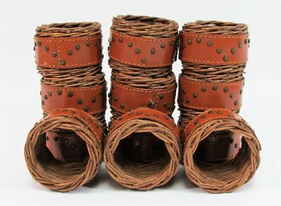 Set Di 12 Tovagliolo Anelli Supporti Marrone Tessuto Rattan/Similpelle Teasaco - Immagine 1 di 3